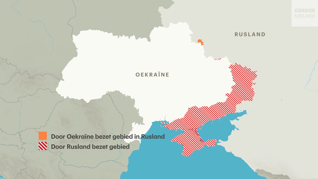 Frontline in Ukraine. Russia controls parts of four Ukrainian provinces.